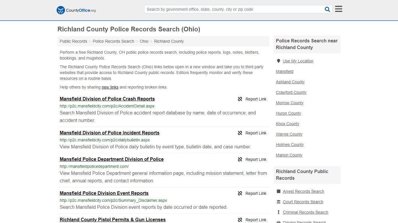Richland County Police Records Search (Ohio) - County Office