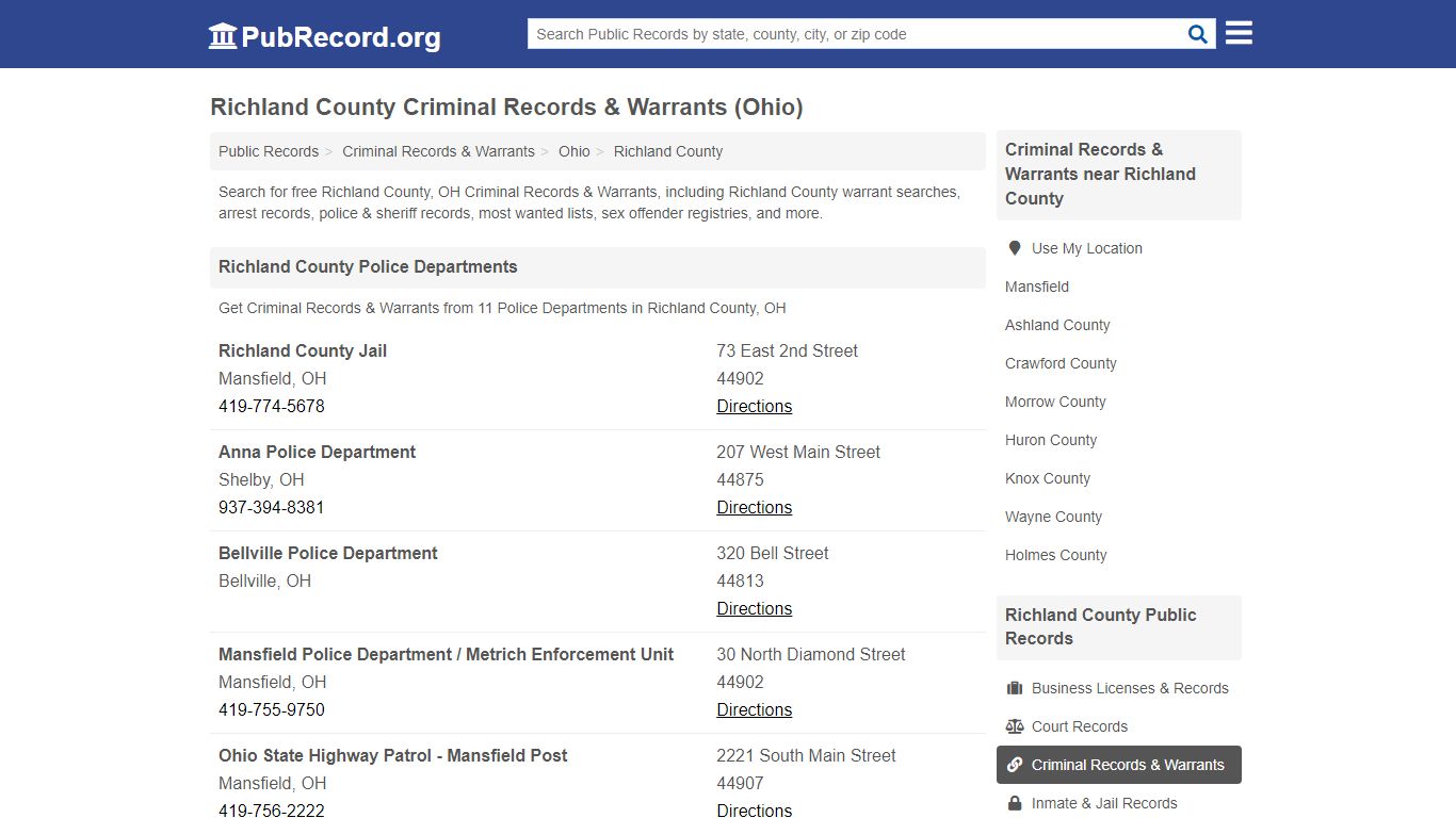 Richland County Criminal Records & Warrants (Ohio)